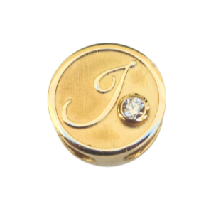 14K Gold Signet Charm with Customized Monogram and Gemstone